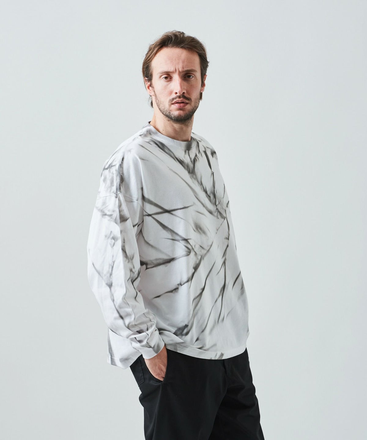 ACANTHUS アカンサス 長袖Tシャツ カットソー スパイラル柄 ムラ染め ブランド