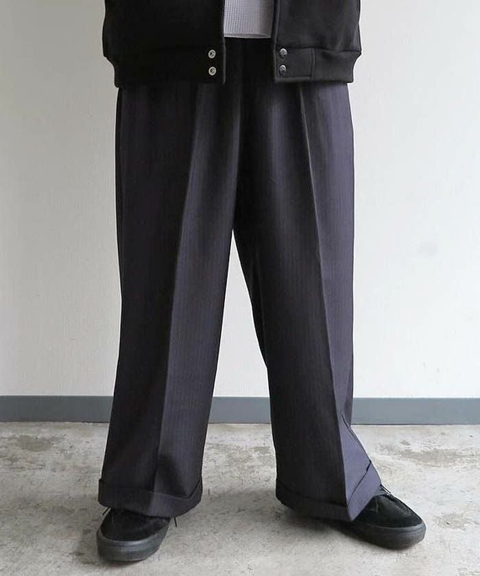 VOIRY ヴォイリー DRESSMAKER PANTS-WIDE GRAY-STRIP ドレスメーカーワイドパンツ