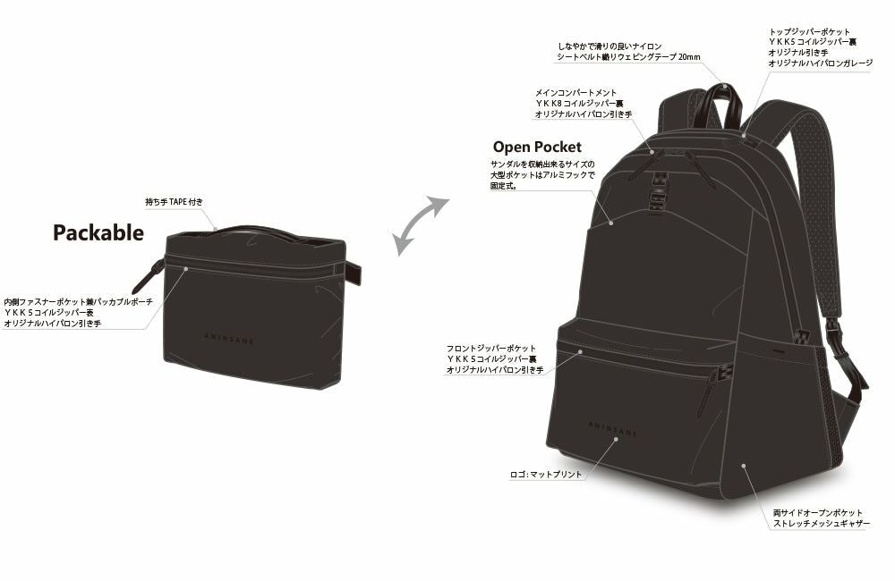 ANINSANE アンインセイン P01 パッカブルバッグ